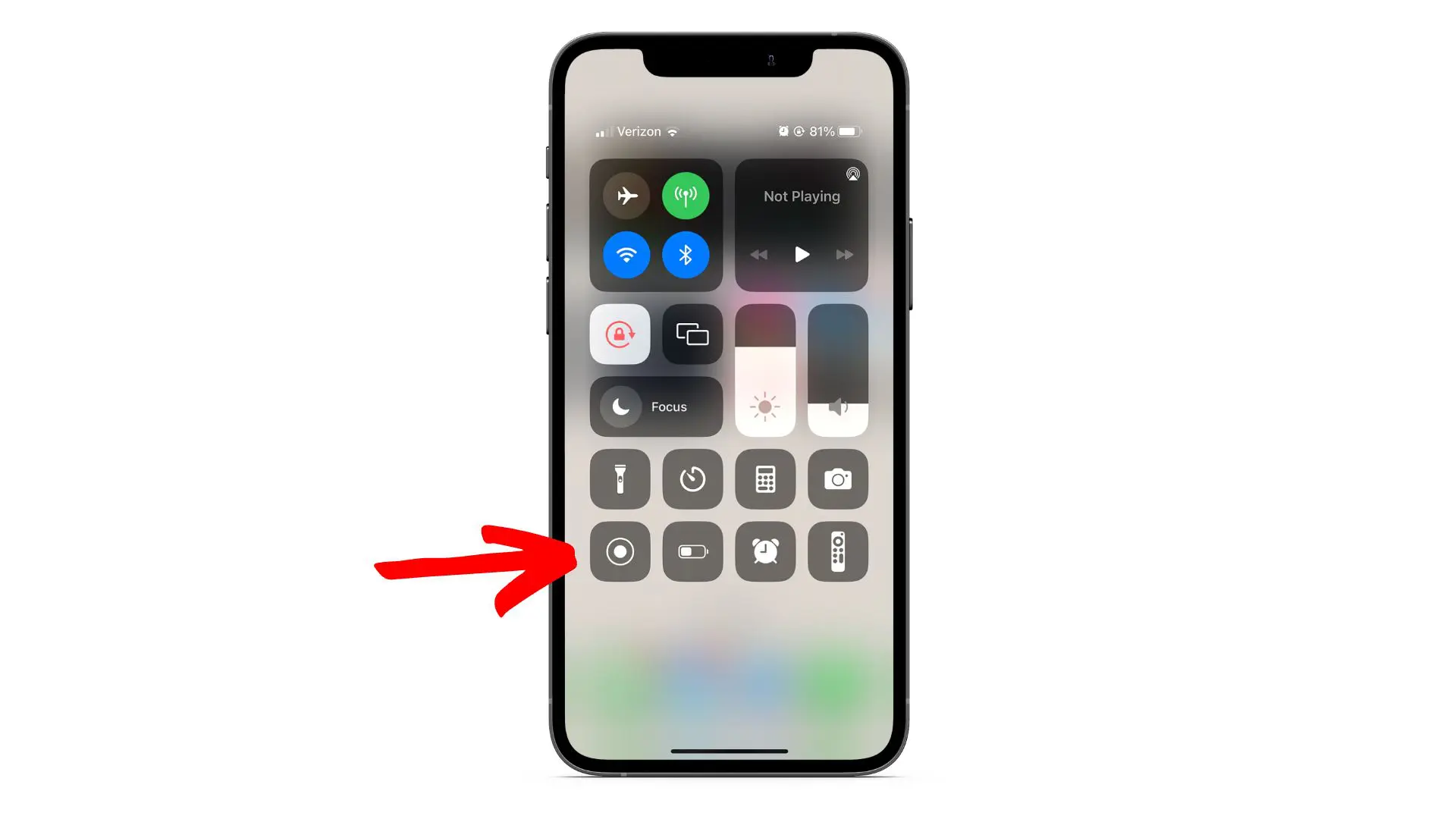 iPhone control center showing screen recording button activation