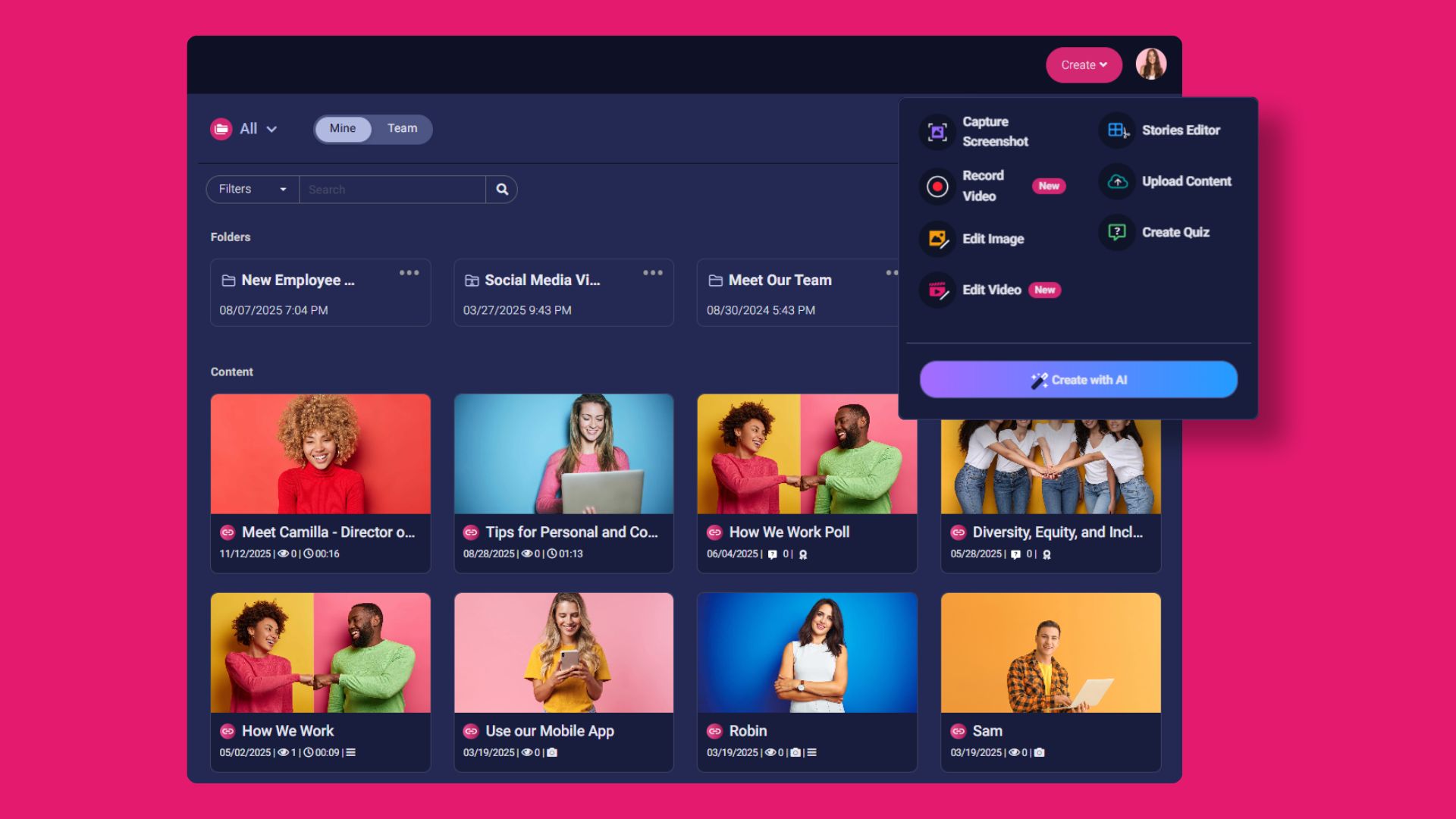Using the Create Menu