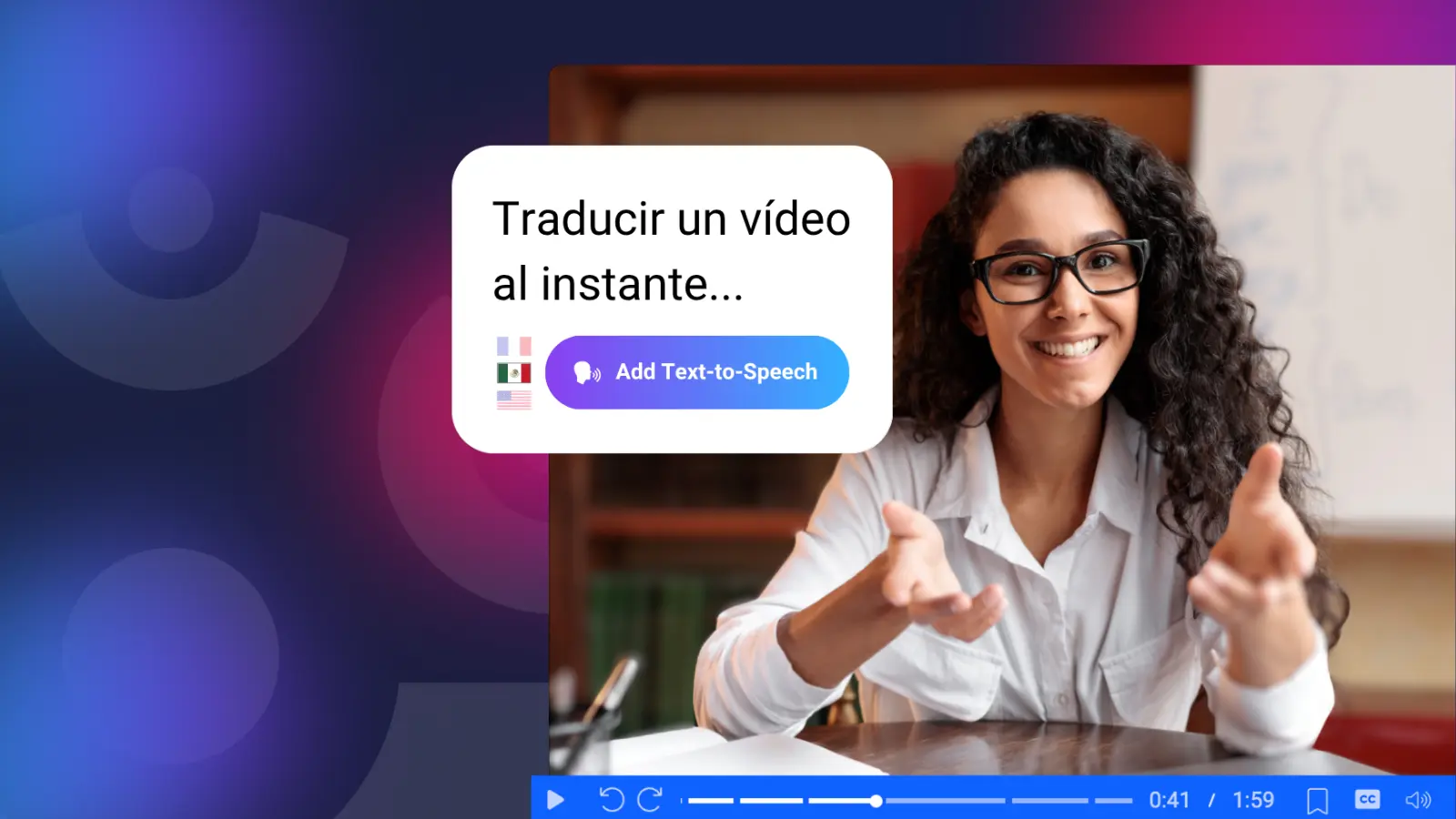 video translation includes auto-translated captions and video dubbing with AI voiceovers