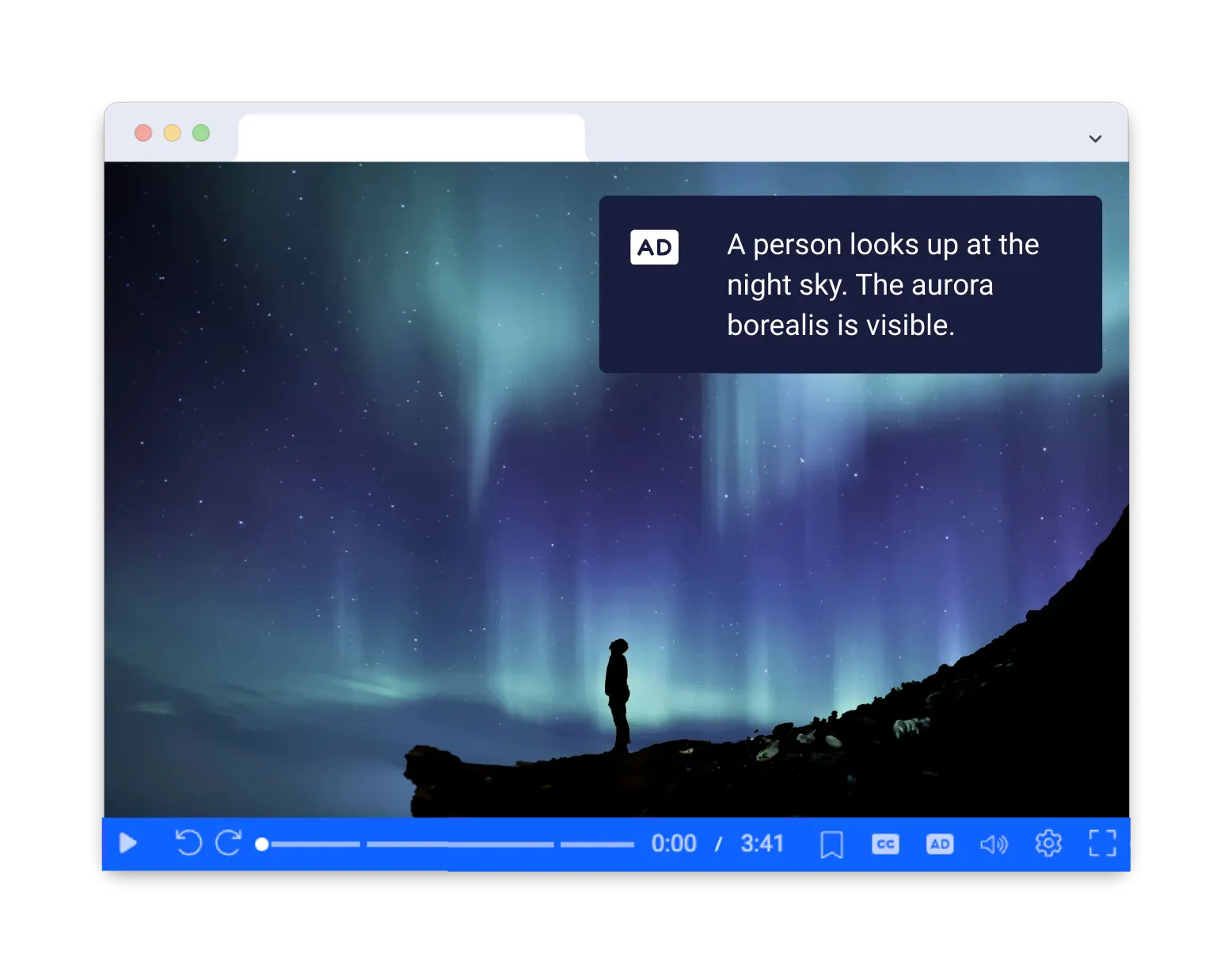 ScreenPal accessible video player showing icons for closed captions and audio descriptions