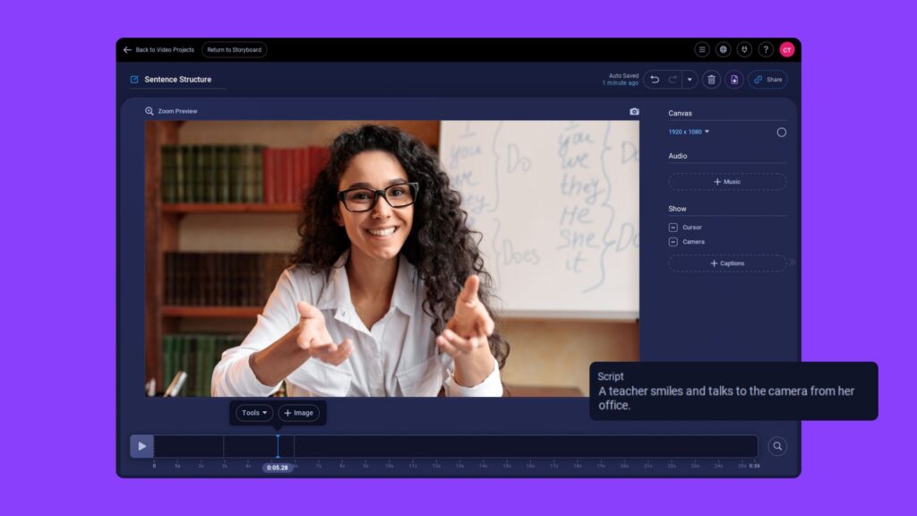 Add audio descriptions manually or use Ai to automatically generate audio descriptions with a Team plan.