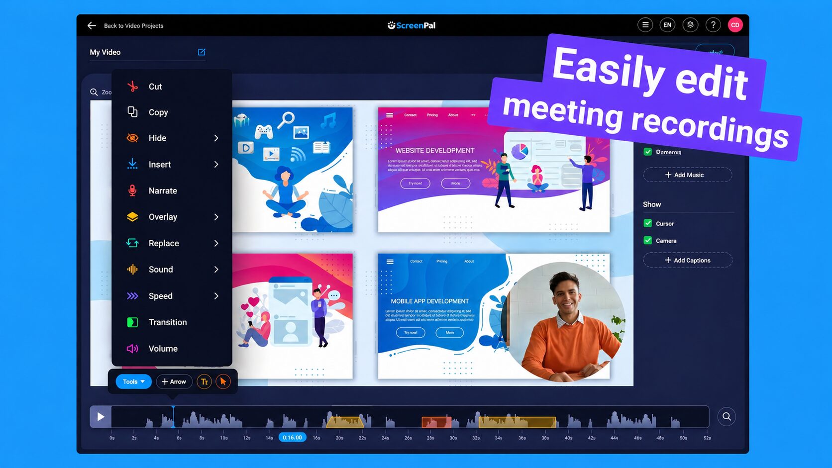 Edit video meeting recordings