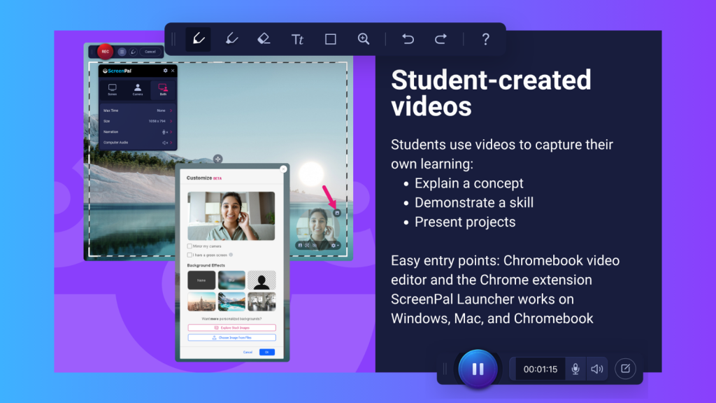 ScreenPal recording tools encourage video engagement by helping students explain concepts, demonstrate skills, and present projects through video.